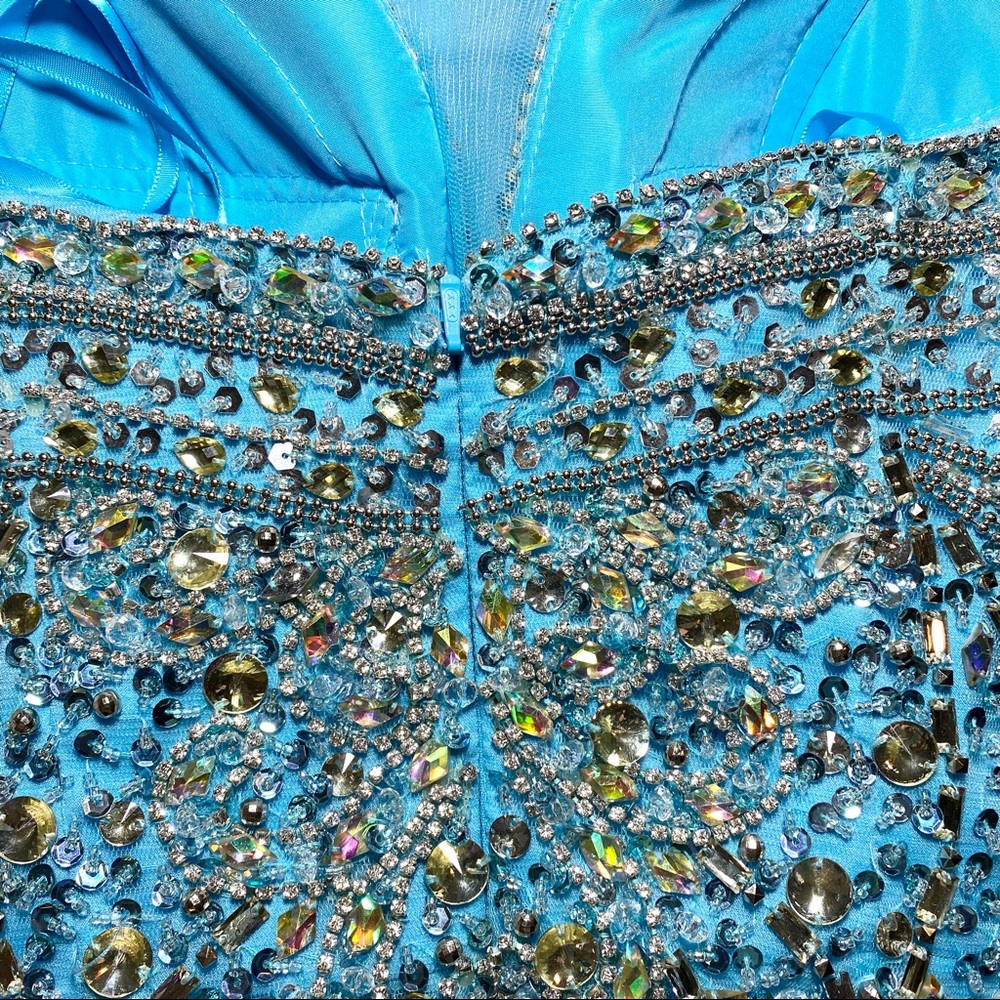 Terani Couture Strapless Gown Aqua Prom Bedazzled Evening Dress  Size 4 - Picture 5 of 6